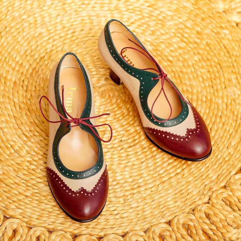 Vintage Inspired, Genuine Leather, Retro Women Shoes, Swing Shoes, 50s, 60s, 70s Multicolor Shoes, Swing Dancing Shoes image 4