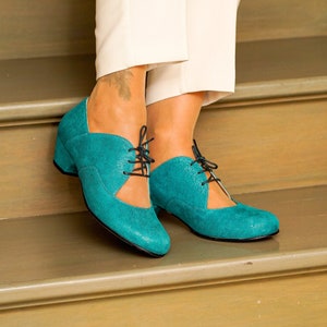 Vintage Inspired, Genuine Leather, Retro Women Shoes, Turquoise Shoes, Swing Shoes, 50s, 60s, 70s, Dance Shoes, Swing Shoes