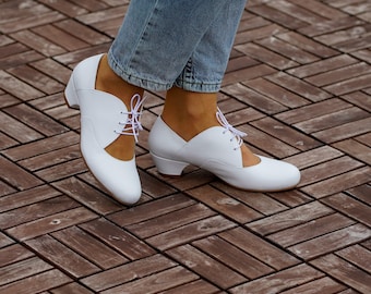 Vintage Inspired, Genuine Leather, Retro Women Shoes, White Shoes, Wedding Shoes, 50s, 60s, 70s Shoes, Swing Dancing Shoes,