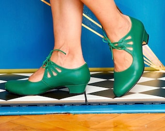 Vintage Inspired Green Shoes, Genuine Leather Shoes, Women Shoes, Women’s Green Shoes, Wedding Shoes, 50s, 60s Shoes, Swing Dancing Shoes,