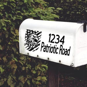 Eagle with Flag Patriotic Vinyl Mailbox Address Decal Set of 2