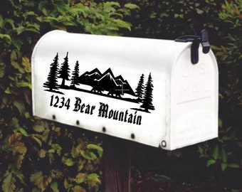 Bear Mountain Scene Mailbox Decal Outdoor Decor Set of 2