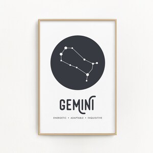 Gemini - PRINTABLE WALL ART - Instant Digital Download, Gemini Zodiac Gifts, Zodiac Sign, Gemini Horoscope Wall Art