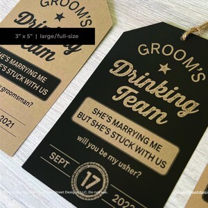 Groom's Drinking Team, Full-size Bottle Tags, Wedding Party Gift Tag, Best Man, Groomsmen, Usher ...