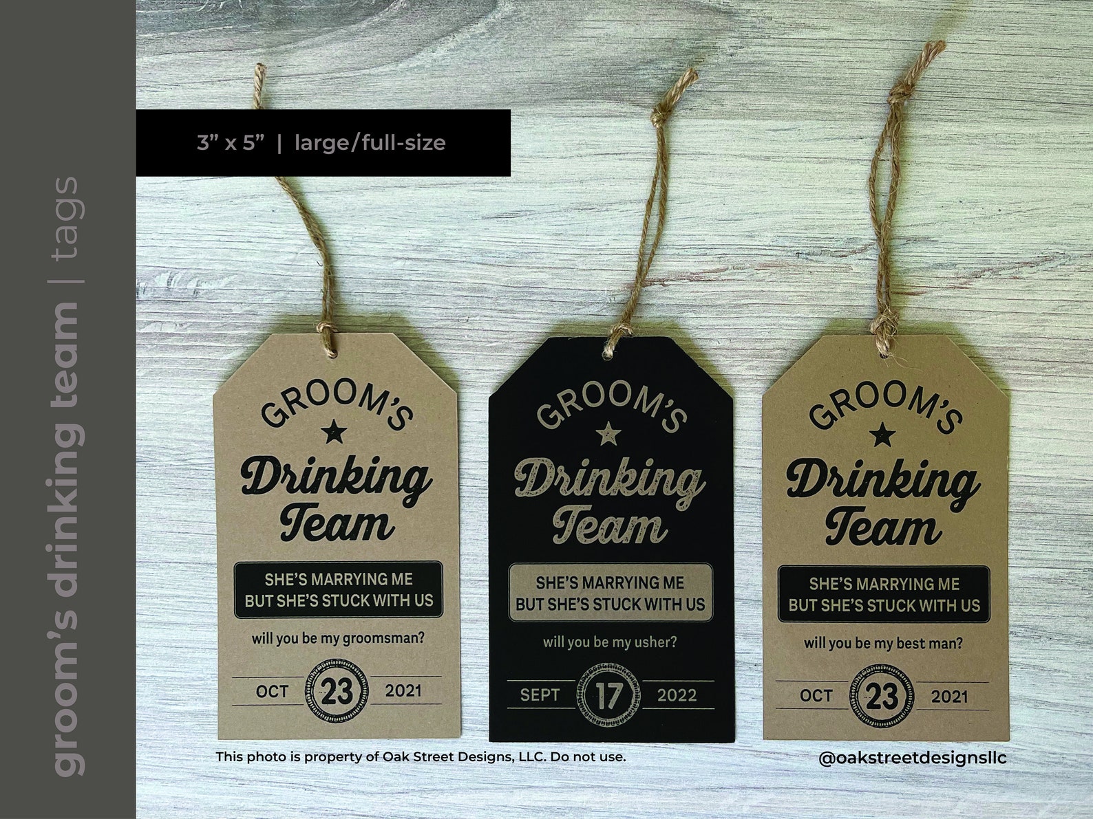 Groom's Drinking Team, Full-size Bottle Tags, Wedding Party Gift Tag, Best Man, Groomsmen, Usher ...