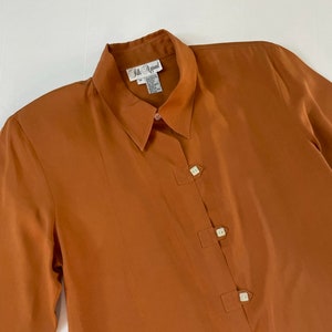 Vintage, 100% SILK, Burnt Orange Blouse Long sleeve, Pure silk evening blouse Size M image 1