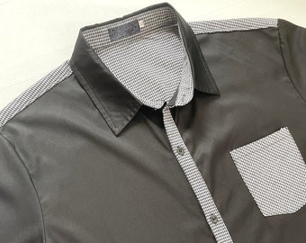 Men's RETRO HOUNDSTOOTH, Black & White Vintage Shirt - Size XL