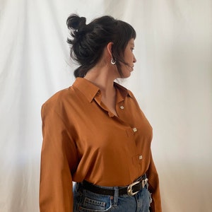 Vintage, 100% SILK, Burnt Orange Blouse Long sleeve, Pure silk evening blouse Size M image 6