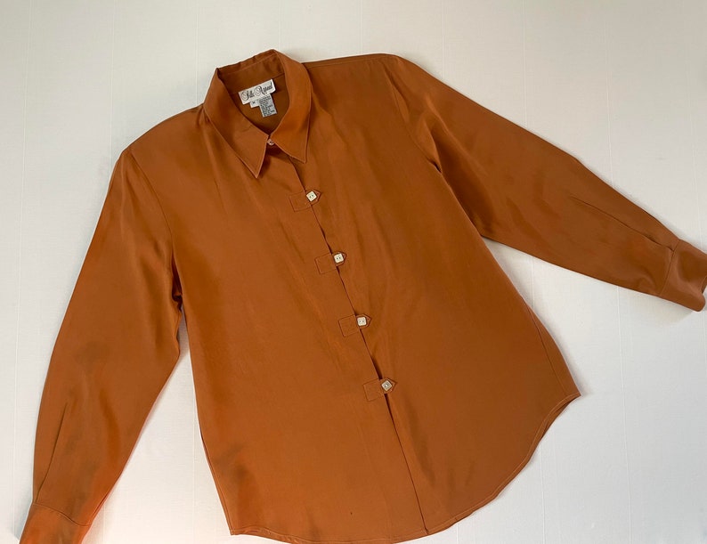 Vintage, 100% SILK, Burnt Orange Blouse Long sleeve, Pure silk evening blouse Size M image 2
