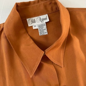 Vintage, 100% SILK, Burnt Orange Blouse Long sleeve, Pure silk evening blouse Size M image 5