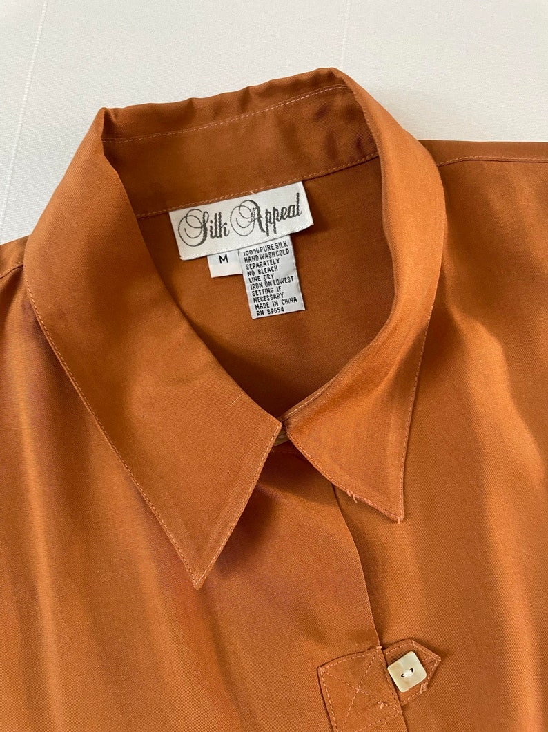 Vintage, 100% SILK, Burnt Orange Blouse Long sleeve, Pure silk evening blouse Size M image 5