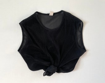VINTAGE Sheer, Ruched Black Blouse | Vintage, Sleeveless, Summer Blouse - Size L/XL