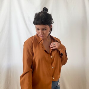 Vintage, 100% SILK, Burnt Orange Blouse Long sleeve, Pure silk evening blouse Size M image 10