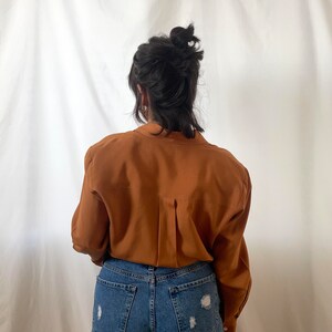 Vintage, 100% SILK, Burnt Orange Blouse Long sleeve, Pure silk evening blouse Size M image 8