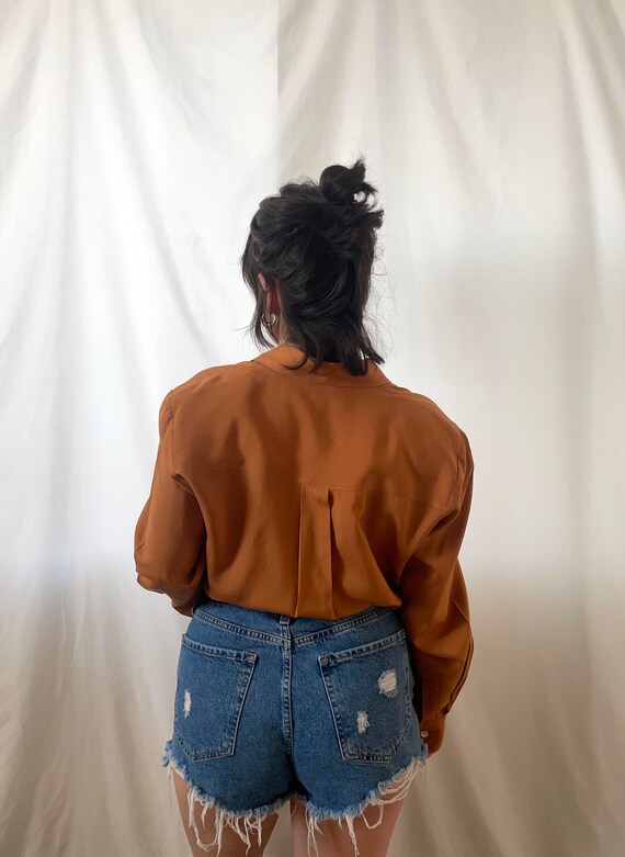 Vintage, 100% SILK, Burnt Orange Blouse | Long sl… - image 8