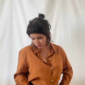 Vintage, 100% SILK, Burnt Orange Blouse Long sleeve, Pure silk evening blouse Size M image 9