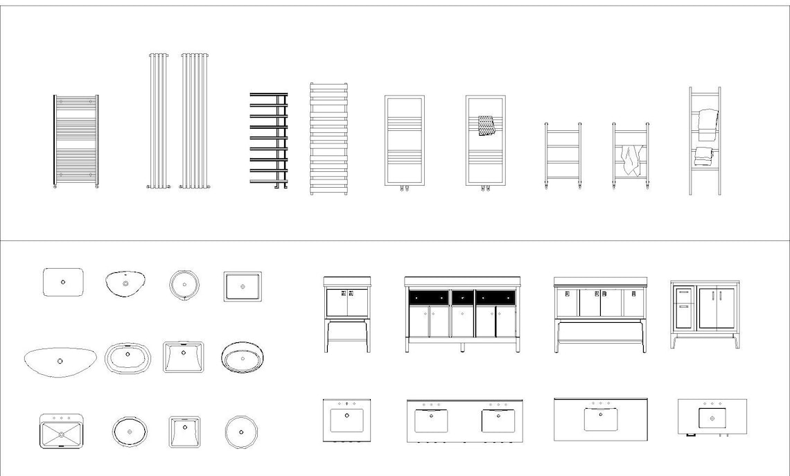 DWG Autocad 2D Bathroom Fixtures Drawings Complete Set of Etsy
