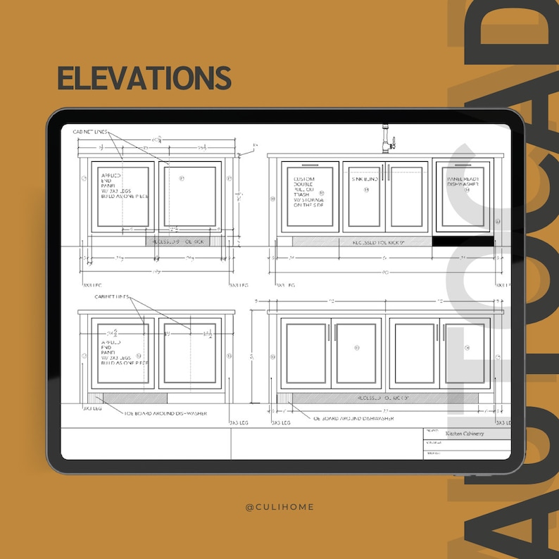 DWG Autocad 2D Kitchen Design, Kitchen Elevations, Cabinetry Details ...