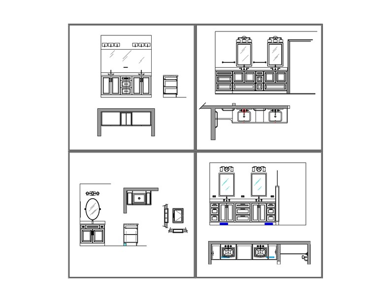 Autocad Bathroom Vanity Elevations Detailed Digital Designs - Etsy