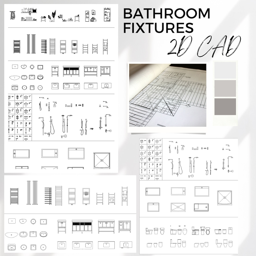 DWG Autocad 2D Bathroom Fixtures Drawings Complete Set of Etsy