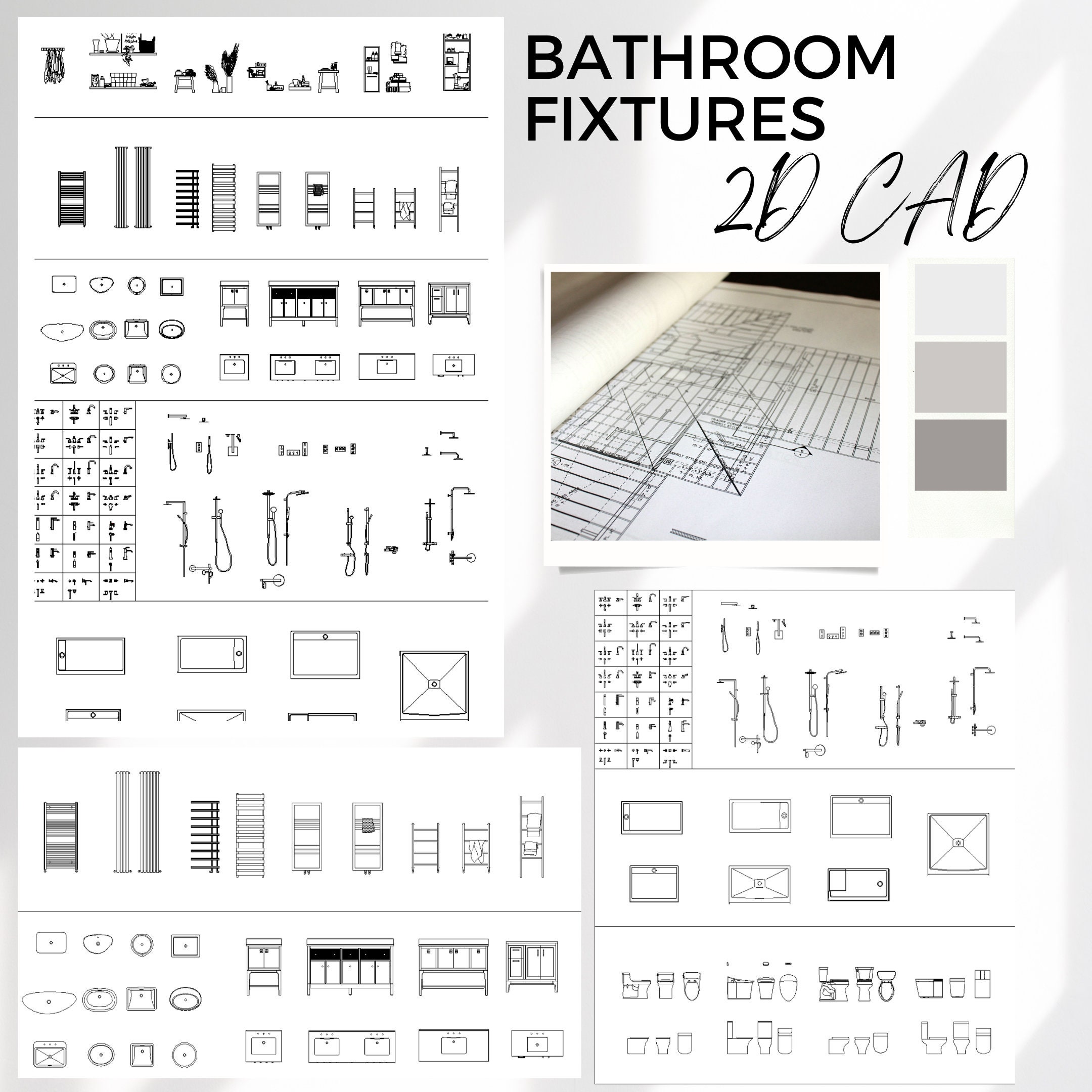 DWG Autocad 2D Bathroom Fixtures Drawings Complete Set of Etsy