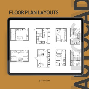 May include: A digital tablet shows multiple black and white floor plan layouts. The text "FLOOR PLAN LAYOUTS" is at the top, and the AutoCAD logo is visible on the right. The bottom of the image shows the text "@CULIHOME".