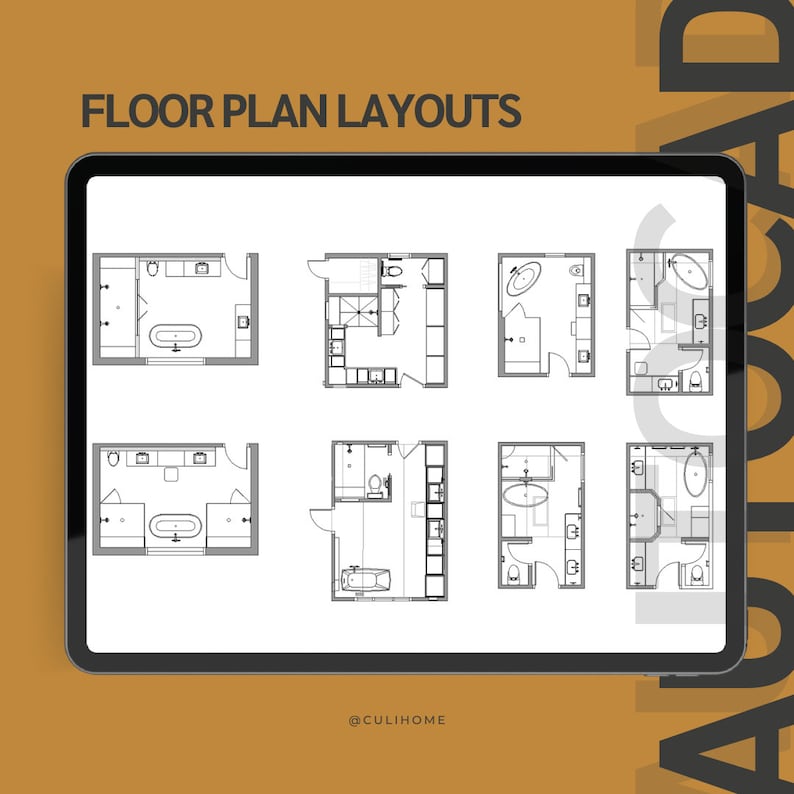 DWG Autocad 2D Bathroom Floor Plan Layouts, Full Bathroom, Hall Bathroom, Master Bathroom - Etsy