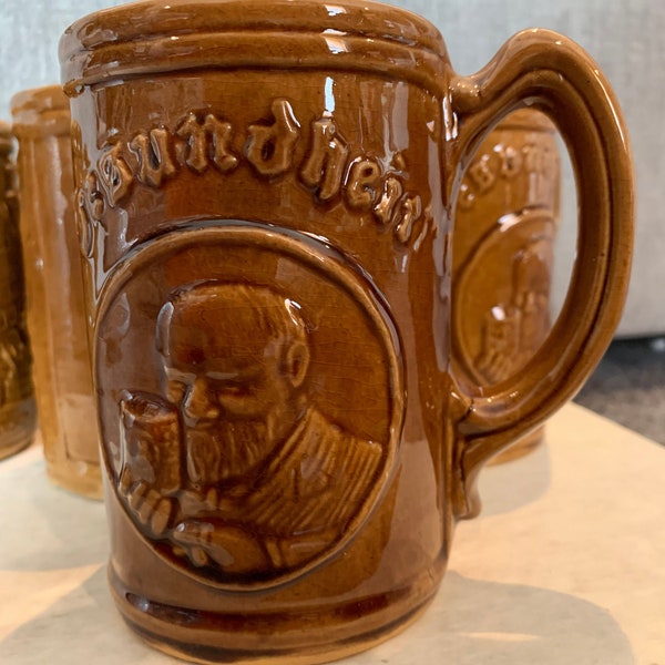 Antique 1930s German Beer Stein GESUNDHEIT Stoneware Pottery Handmade Muenchen