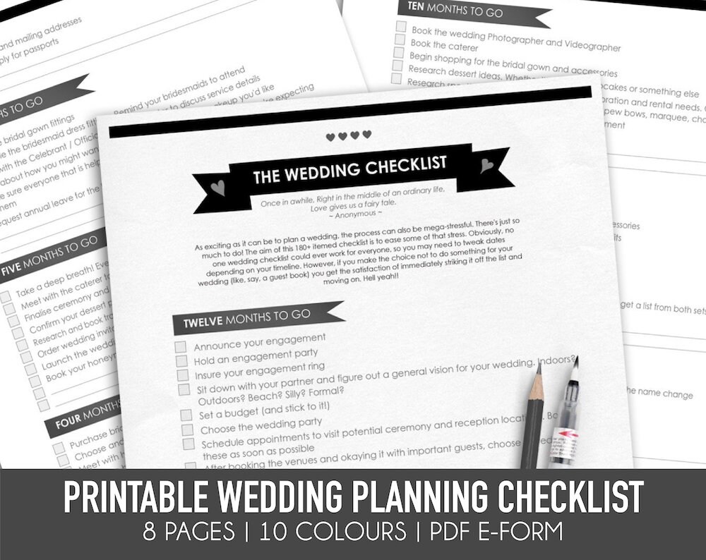 printable wedding checklist printable wedding planning etsy