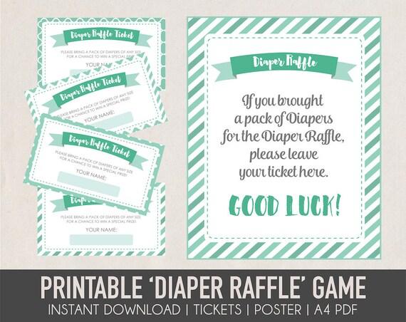 Green Diaper Raffle Game Baby Shower Baby Shower Games Printable Green Diaper Raffle Game Baby Shower Baby Shower Games Printable