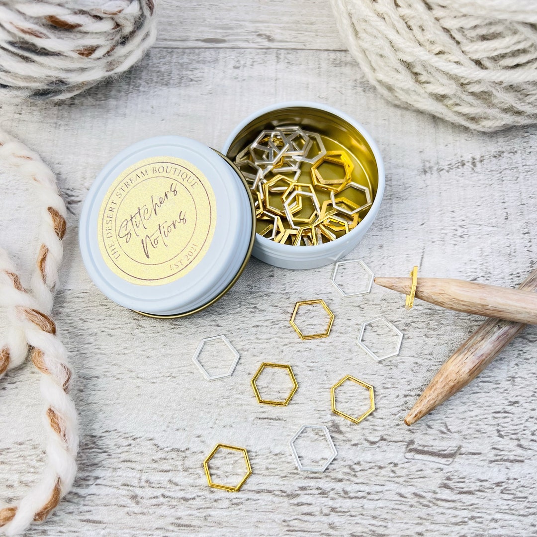 Hexagon Stitch Markers Set of 40, Knitting Notions Tin, Snag Free Stitch Markers, Progress