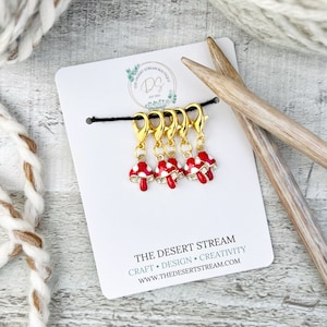 Mushroom Stitch Markers Set, Knitting Notions Tin, Snag Free Stitch Markers, Progress Keepers, Crochet tools, Knitting tools, gift for mom