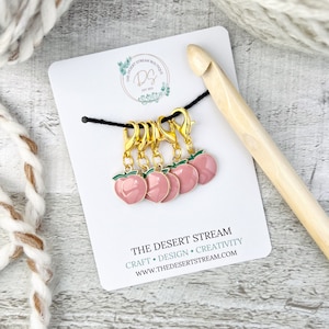 Peach Stitch Markers Set, Knitting Notions Tin, Snag Free Stitch Markers, Progress Keepers, Crochet tools, Knitting tools, gift for mom