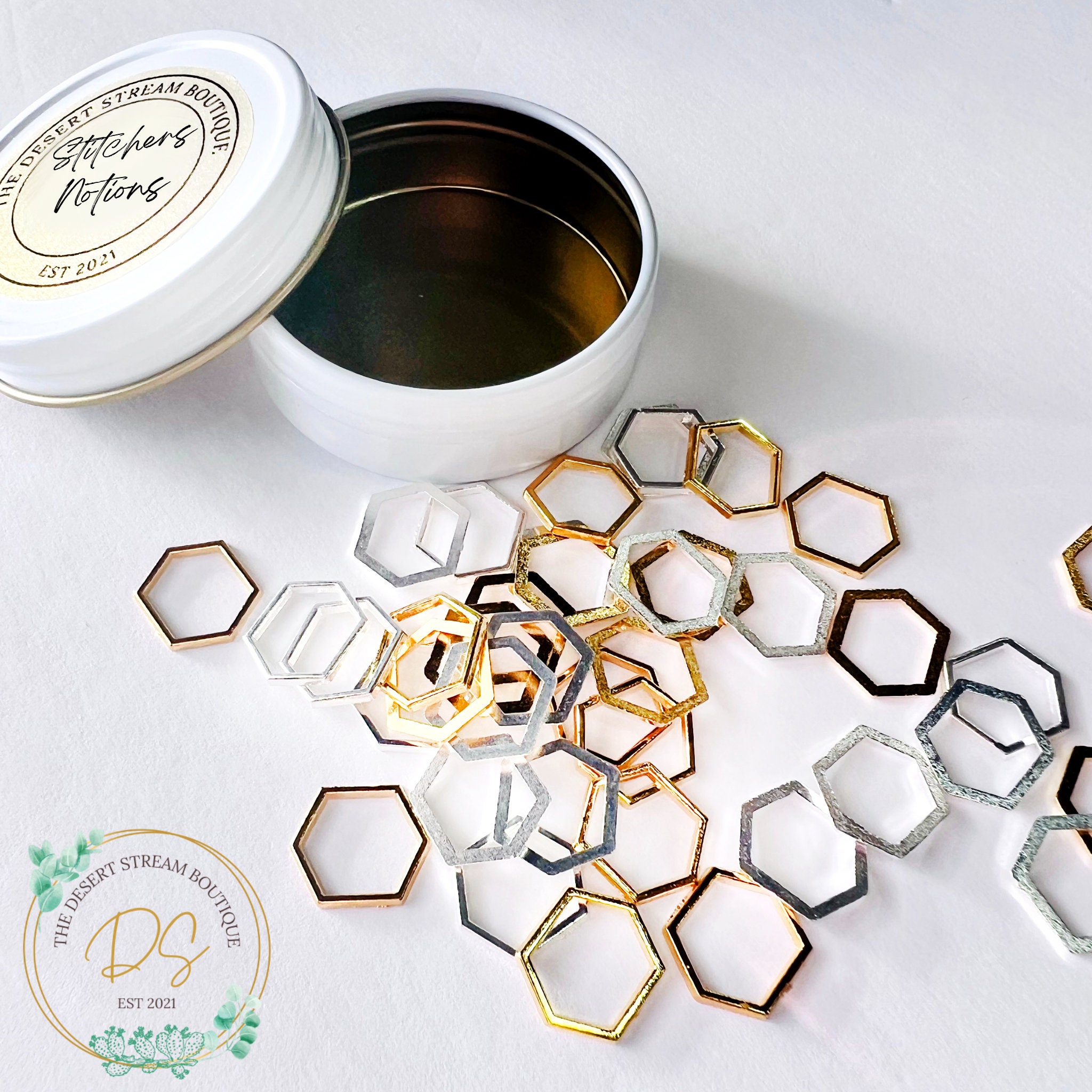 Hexagon Stitch Markers Set of 40 Knitting Notions Tin Etsy