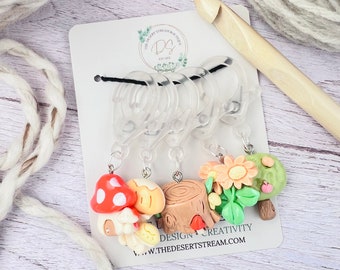 Woodland Forrest Jumbo Stitch Markers Set, Knitting Notions Tin, Snag Free Stitch Markers, Progress Keepers, Crochet tools, Knitting tools