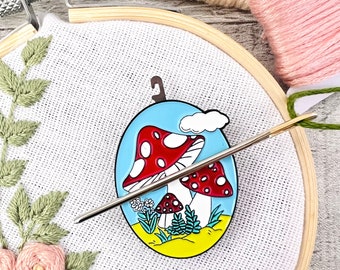 Mushroom Needle Minder Needle Threader Magnetic for Cross Stitch, Embroidery Darning Sewing needle keeper.