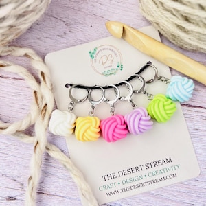 Yarn Ball Stitch Markers, Set of 6 Progress Keepers, Knitting Notions, Crochet tools, Knitting tools, gift for mom
