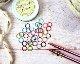 Snag-Free Closed Ring Knitting Stitch Markers Mixed Colors Set of 60, Knitting Notions Tin, Progress Keepers, Knitting tools