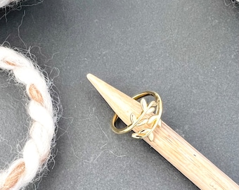 Leaf Tension Ring 18K Gold Adjustable for knitting or Crochet