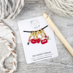 Scarlet Stitch Markers Set, Knitting Notions Tin, Snag Free Stitch Markers, Progress Keepers, Crochet tools, Knitting tools, gift for mom