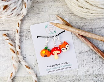 Fall Forrest stitch markers, Woodland set of Snag Free Stitch Markers, Progress Keepers, Crochet tools, Knitting tools, gift for mom