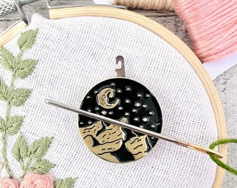 Mountain Needle Minder Needle Threader Magnetic for Cross Stitch, Embroidery Darning Sewing needle keeper.