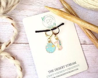 Seaside Stitch Markers Set, Snag Free Stitch Markers, Progress Keepers, Crochet tools, Knitting tools, Knitting Notions Tin, gift for mom