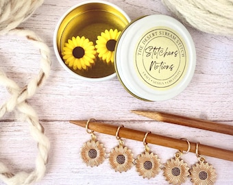 Sunflower Stitchers Knitting Notions Set, Stitch Markers and Stitch Stoppers, Progress keepers for Knitting