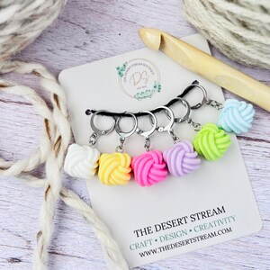 Yarn Ball Stitch Markers, Set of 6 Progress Keepers, Knitting Notions, Crochet tools, Knitting tools, gift for mom