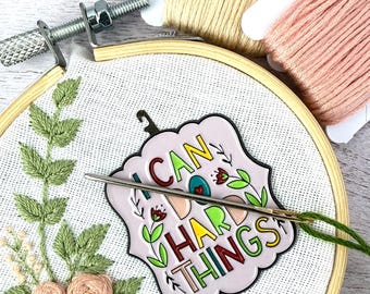 I Can Do Hard Things Minder Needle Threader Magnetic for Cross Stitch, Embroidery Darning Sewing needle keeper.
