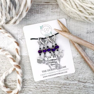 Knit Queen Stitch Markers Set, Knitting Notions Tin, Snag Free Stitch Markers, Progress Keepers, Crochet tools, Knitting tools, gift for mom