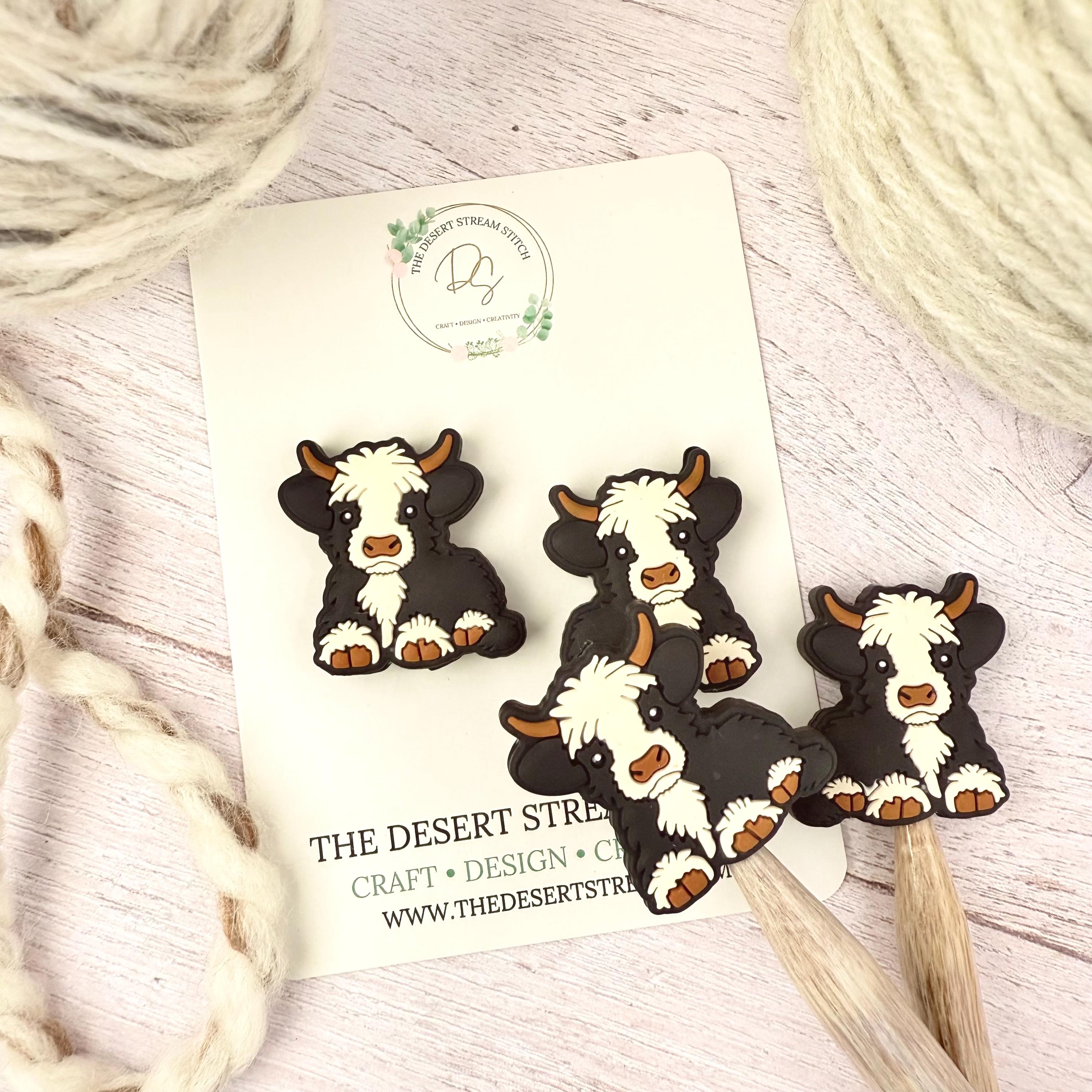 Highland Cow Knitting Needle Stoppers, Pair