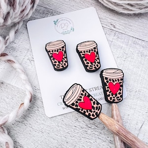 Leopard Print Coffee Knitting Stitch Stoppers, Knitting Needle Point Protectors, Knitting Notions, Knitting Accessories