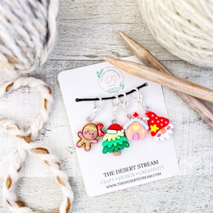 Pastel Christmas Cottage Stitch Markers, Knitting Notions Tin, Snag Free Stitch Markers, Progress Keepers, Crochet tools, Knitting tools